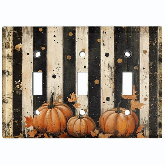 Metal Light Switch Wall Plate Outlet Cover (Vintage Halloween Pumpkins - Triple Toggle)