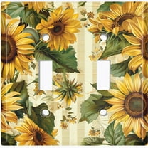 Metal Light Switch Wall Plate Outlet Cover (Vintage Sunflowers - Double Toggle)