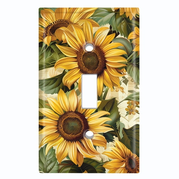 Metal Light Switch Wall Plate Outlet Cover (Vintage Sunflowers - Single Toggle)