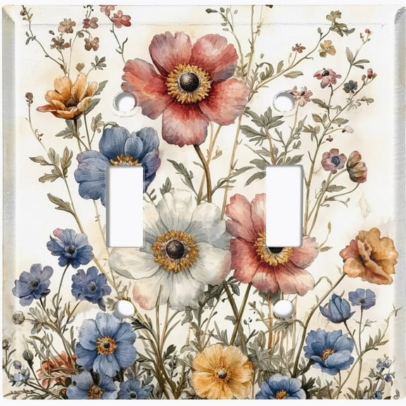 Metal Light Switch Wall Plate Outlet Cover (Vintage Wild Flowers - Double Toggle)