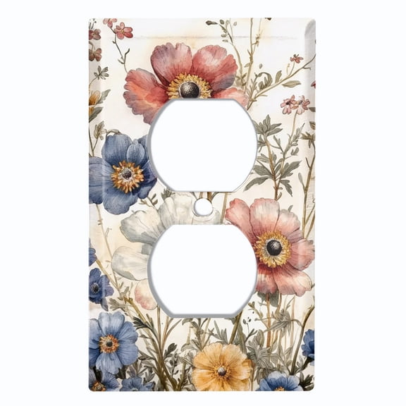Metal Light Switch Wall Plate Outlet Cover (Vintage Wild Flowers - Single Duplex)
