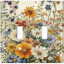 Metal Light Switch Wall Plate Outlet Cover (Vintage Wildflowers - Double Toggle)