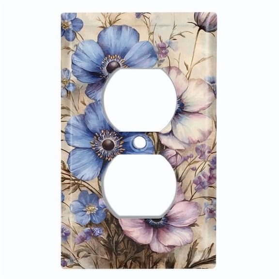 Metal Light Switch Wall Plate Outlet Cover (Vintage Wildflowers - Single Duplex)