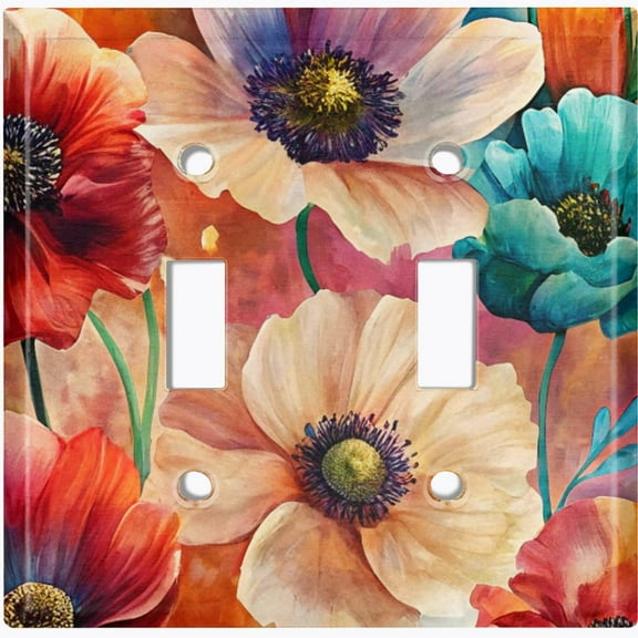 Metal Light Switch Wall Plate Outlet Cover (Watercolor Poppy Flowers - Double Toggle)