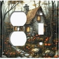 thumbnail image 1 of Metal Light Switch Wall Plate Outlet Cover (Whimsical Forest Cottage with Mushrooms - 2 Gang Duplex/Toggle), 1 of 1