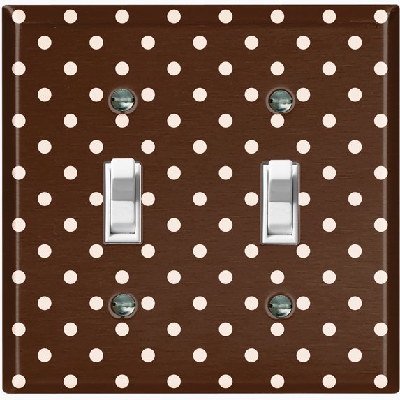 Metal Light Switch Wall Plate Outlet Cover (White Polka Dots Pattern Coffee Black - Double Toggle)