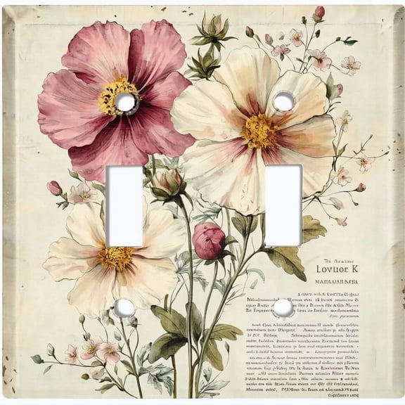 Metal Light Switch Wall Plate Outlet Cover (Wildflowers Scrapbook Art - Double Toggle)
