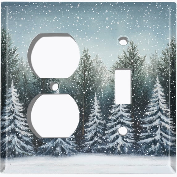 Metal Light Switch Wall Plate Outlet Cover (Winter Forest Snowy Trees - 2 Gang Duplex/Toggle)