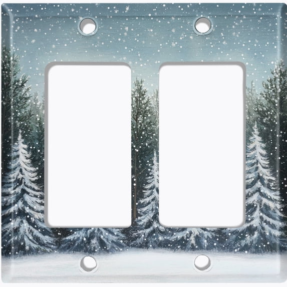 Metal Light Switch Wall Plate Outlet Cover (Winter Forest Snowy Trees - Double GFI/Rocker)
