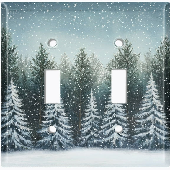 Metal Light Switch Wall Plate Outlet Cover (Winter Forest Snowy Trees - Double Toggle)