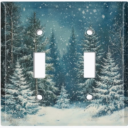 Metal Light Switch Wall Plate Outlet Cover (Winter Night Snowy Forest - Double Toggle)