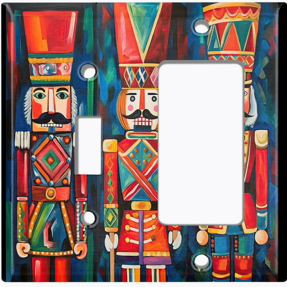 Metal Light Switch Wall Plate Outlet Cover (Winter Nutcracker - 2 Gang Toggle/GFI Rocker)