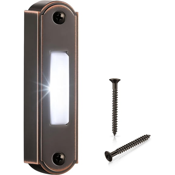Metal Lighted Button, Heavy Duty Metal Wired Door Bell Push Button LED Wall Mounted Switch for Universal Garage Door Opener Switch, White Light, Property In Copyright (Bronze)