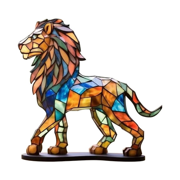 Metal Lion Desktop Ornament,Stained Animals Desktop Ornament,Retro Colored Imitation Glass Art Tabletop Decor for Office Desk,Living Room Shelf,Bedroom Side Table (Colorful)
