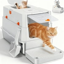 Stainless Steel Litter Box with Lid, Extra Large Enclosed Cat Litter Boxes for Big Cats Multiple, Metal Cat Litter Box with Mat, Silver Gray