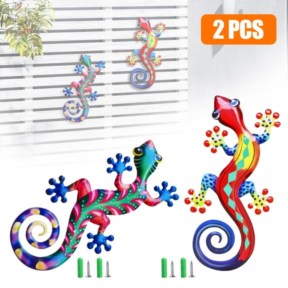 Metal Lizard Wall Sculpture with Mounting Knobs, TSV 15.7'' Garden Reptile Art for Patio Home Dcor