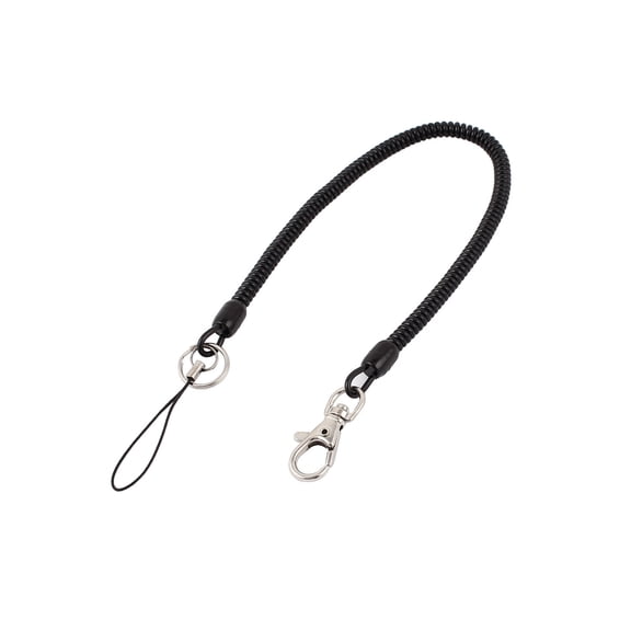 Metal Lobster Clasp Retracting Coiled Lanyard Keyring Key Holder Black 36cm