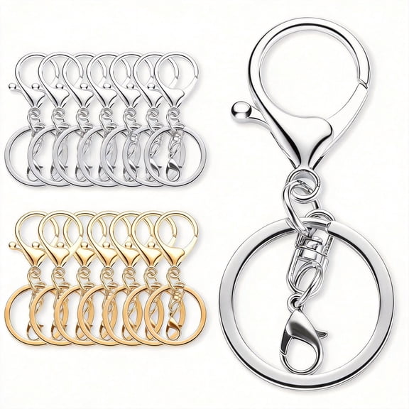 Metal Lobster Claw Clasps and Key Rings, 14-Pack Set, Swivel Snap Hook Keychain Making Kit for DIY Crafts & Jewelry, Zinc Alloy, Silver and Light Gold
