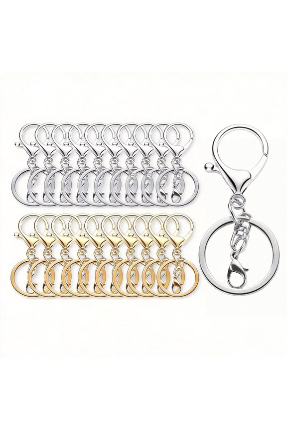 Metal Lobster Claw Clasps and Key Rings, 20-Pack Set, Swivel Snap Hook Keychain Making Kit for DIY Crafts & Jewelry, Zinc Alloy, Silver and Light Gold