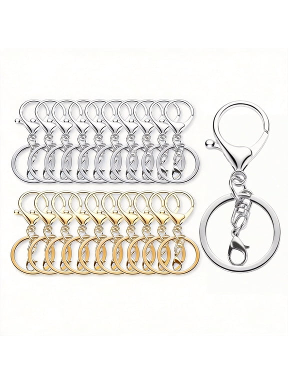 Metal Lobster Claw Clasps and Key Rings, 20-Pack Set, Swivel Snap Hook Keychain Making Kit for DIY Crafts & Jewelry, Zinc Alloy, Silver and Light Gold