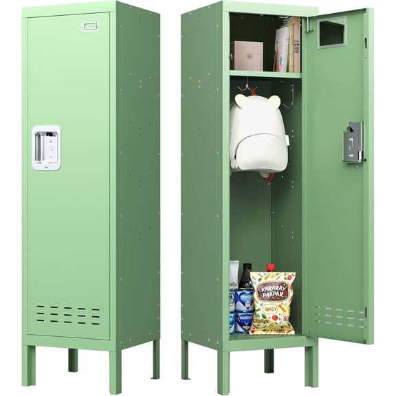 Metal Lockable Kids Locker, 54" H x 15" W x 15" D, 2-Compartment Steel Storage Cabinet with Ventilation Holes