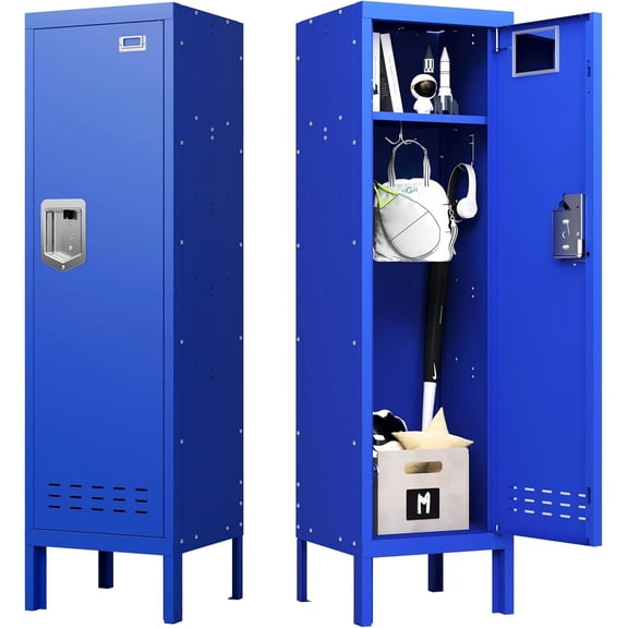 Metal Lockable Storage Locker, 54" H x 15" W x 15" D, 2-Compartment Steel Cabinet for Home, Office, School, Gym