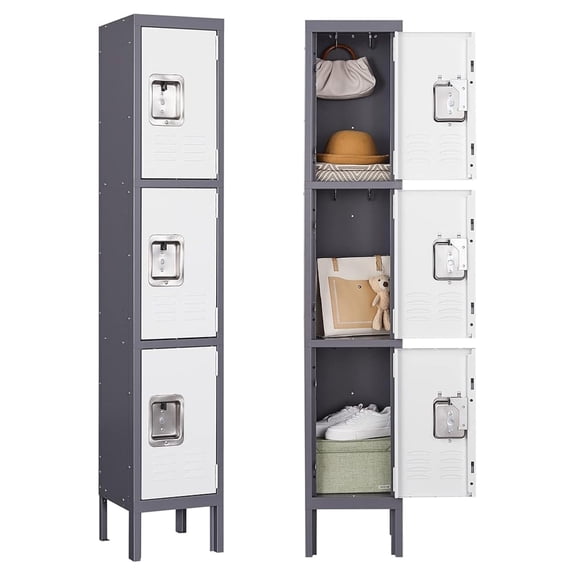Metal Locker 3 Door, 66" Employee Storage Cabinet - School, Gym, Office Lockable Steel Cabinet with Adjustable Shelves & Ventilation