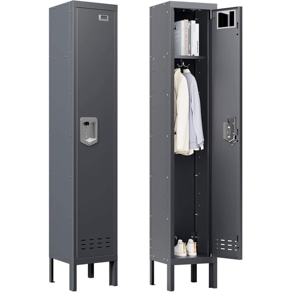 Metal Lockers - 66" Height Steel Lockers with 2 Compartments, Ventilated Doors, Adjustable Hat Shelf & Card Slot