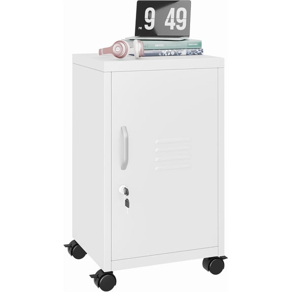 Metal Locker Cabinet,Under Desk Metal Vertical Filing Cabinets with Shelf and Wheels for Home Office Organizer Letters, Employees, White (Required Assembly)