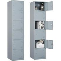 Metal Locker Cabinet with 6 Doors, 71" Storage for Employees, 6 Tier Steel Locker with Lock and Keys for School, Gym, Home, Office Staff (Grey)