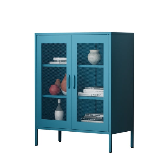 Metal Locker Cabinet with Mesh Doors and Adjustable Shelves, Freestanding Sideboard Storage Cabinet