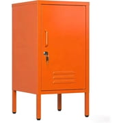 Metal Locker End Table with 2 Adjustable Shelves, Modern Storage Cabinet with Locking Door and Anti-Tip Design, Side Table for Living Room Bedroom Office, Orange