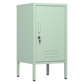 Metal Locker End Table, Single Door Metal Nightstand with 2 Adjustable Shelf,Modern Bedside Table, Versatile Side Cabinet for Bedroom, Living Room, or Office, Green