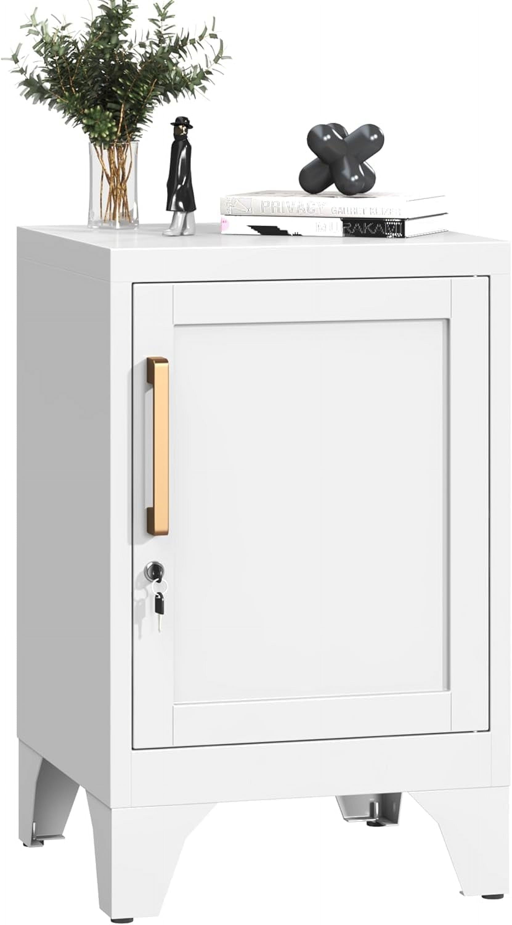 Kooyon Metal Storage Locker - 2-Shelf Shelves Removable Metal Lockers White Lockable Cabinet with Key, Heavy-Duty 50lb Capacity per Shelf for Home, Office, Bedroom,Garage (23.6”H)
