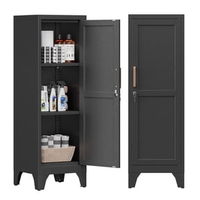 Metal Locker with Locking Door, 46" H Metal Storage Locker with 2 Adjustable Shelves, Small Locker Cabinets for Office Garage School Gym (1 Door, Black)