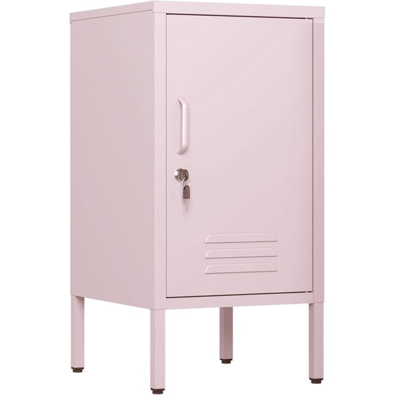 Metal Locker Nightstand with Door & Shelf, Modern Steel Bedside Storage Cabinet, Single Door Lockable Metal End Table for Bedroom, Living Room or Office, Easy Assembly,Pink (15"D x 15.8"W x 22.5"H)