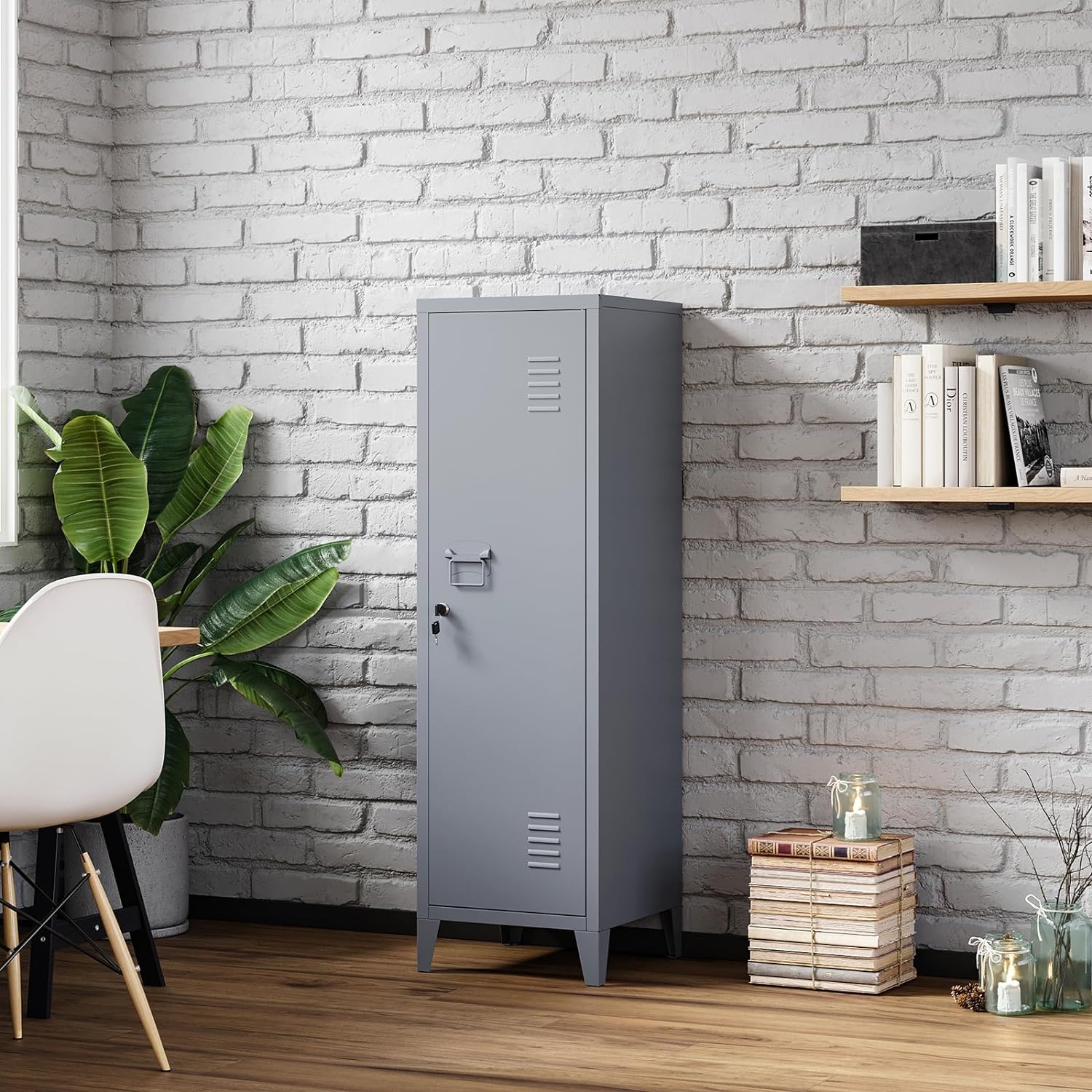 Metal Locker Shelves, 3 Tier Storage Lockers with Keys, Grey Storage