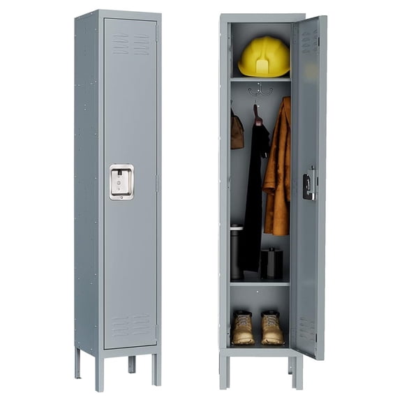 Metal Locker Single Tier with 2 Shelves, Storage Locker Cabinet with Vents and Hanging , for Employees Gym School Home Storage