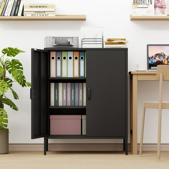 Metal Locker Storage Cabinet with 2 Doors and 4 Shelves,39.96" Tall Steel Office Cabinet,Bathroom Floor Locker,for Office,Home,Garage,Gym,School (Black)