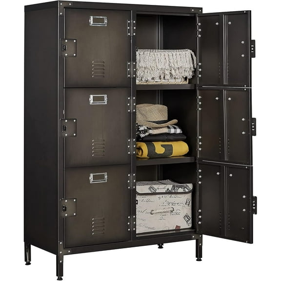Metal Locker Storage Cabinet, 47.3" Employees Locker with 6 Doors, Steel Retro Wardrobe with Adjustable Feet for Home, Office, Gym, School