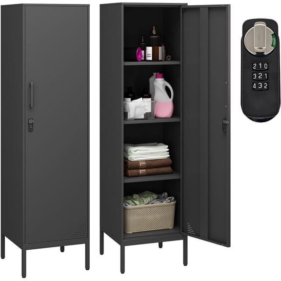 Metal Locker, Storage Cabinet with Digital Lock, Steel File Cabinet with 3 Adjustable Shelves for School, Living Room, Bedroom, Office (Black, 15.75" D x 15.75" W x 59.06" H)