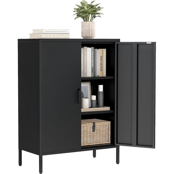 Metal Locker Storage Cabinet, Home Office Metal Storage Cabinet Small Sideboard with 2 Doors and 2 Adjustable Shelves,40" Counter Cabinets for Office Garage Bathroom Living Room Hallway