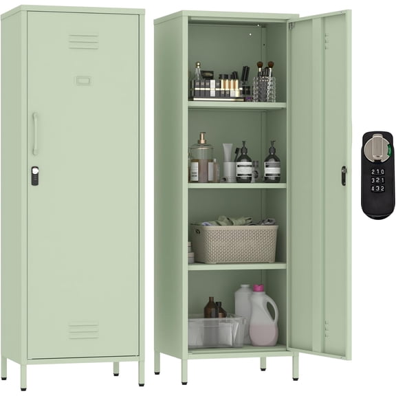 Metal Locker Storage Cabinet for Kids 59.06-inch Steel File Cabinet with Digital Lock & 3 Shelves for School, Bedroom, Home Office, Gym and Changing Room (Green)