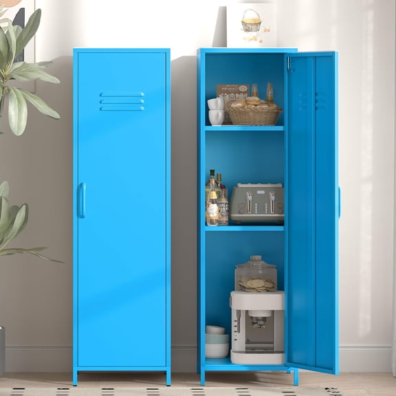 Metal Locker Storage Cabinet, Steel Locker with Magnetic Door and Two Adjustable Shelves, Metal Storage Locker for Office, Home, Gym, School and Employee(Blue)