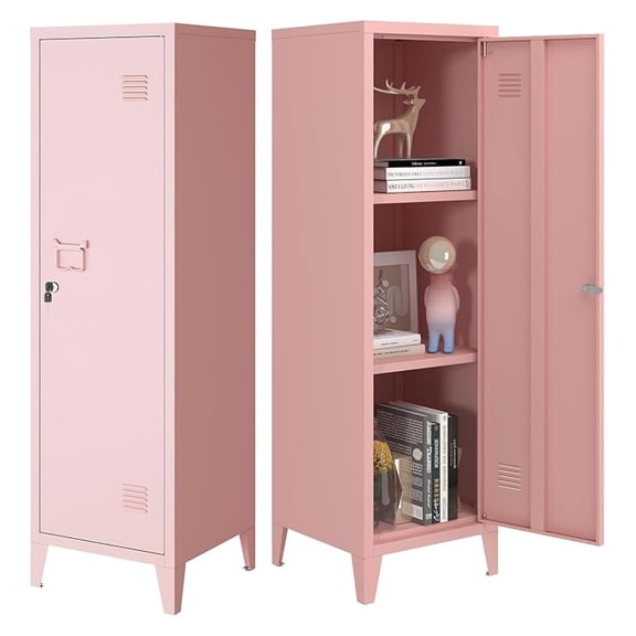 Metal Locker Storage Cabinet with 3 Shelves Industrial Lockable 1 Door File Cabinet for School, Home, Office, Garages