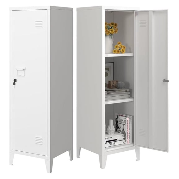 Metal Locker Storage Cabinet with 3 Shelves Industrial Lockable 1 Door File Cabinet for School, Home, Office, Garages