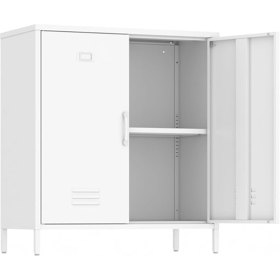 Metal Locker Storage Cabinet with Adjustable Shelf and Doors, White