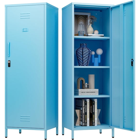 Metal Locker Storage Cabinets 59.06"H Sky Blue Locking File Cabinets Kitchen Food Pantry Cabinet with 2 Doors and Shelves for Dining Room, Living Room,Bathroom Office,Home,Garage, Gym, School