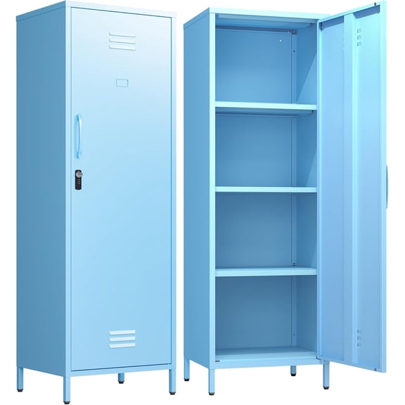 Metal Locker Storage Cabinets School Lockable Single File Storage Cabinet with Door and Removable Shelves Kids Locker for Gym Pantry Kitchen (Light Blue)