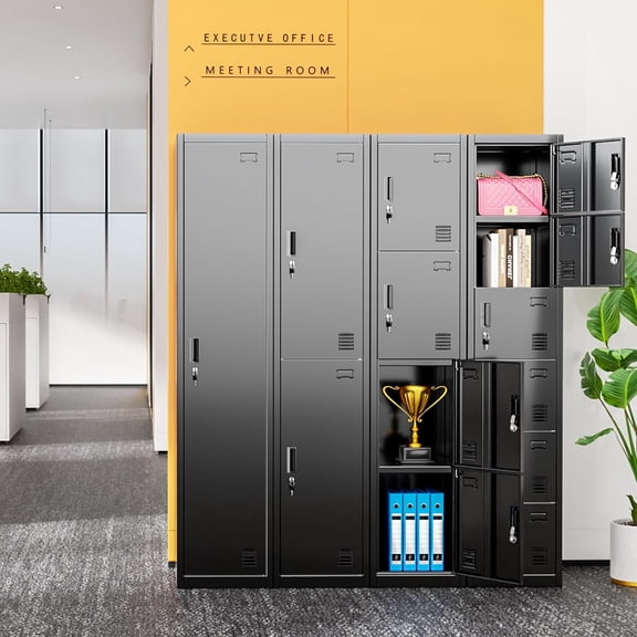 Metal Locker for Employees with Lock,Metal Office Storage Locker with 6 Door,72" Steel Storage Cabinet Steel Lockers for Home,Garage,Gym(Black)